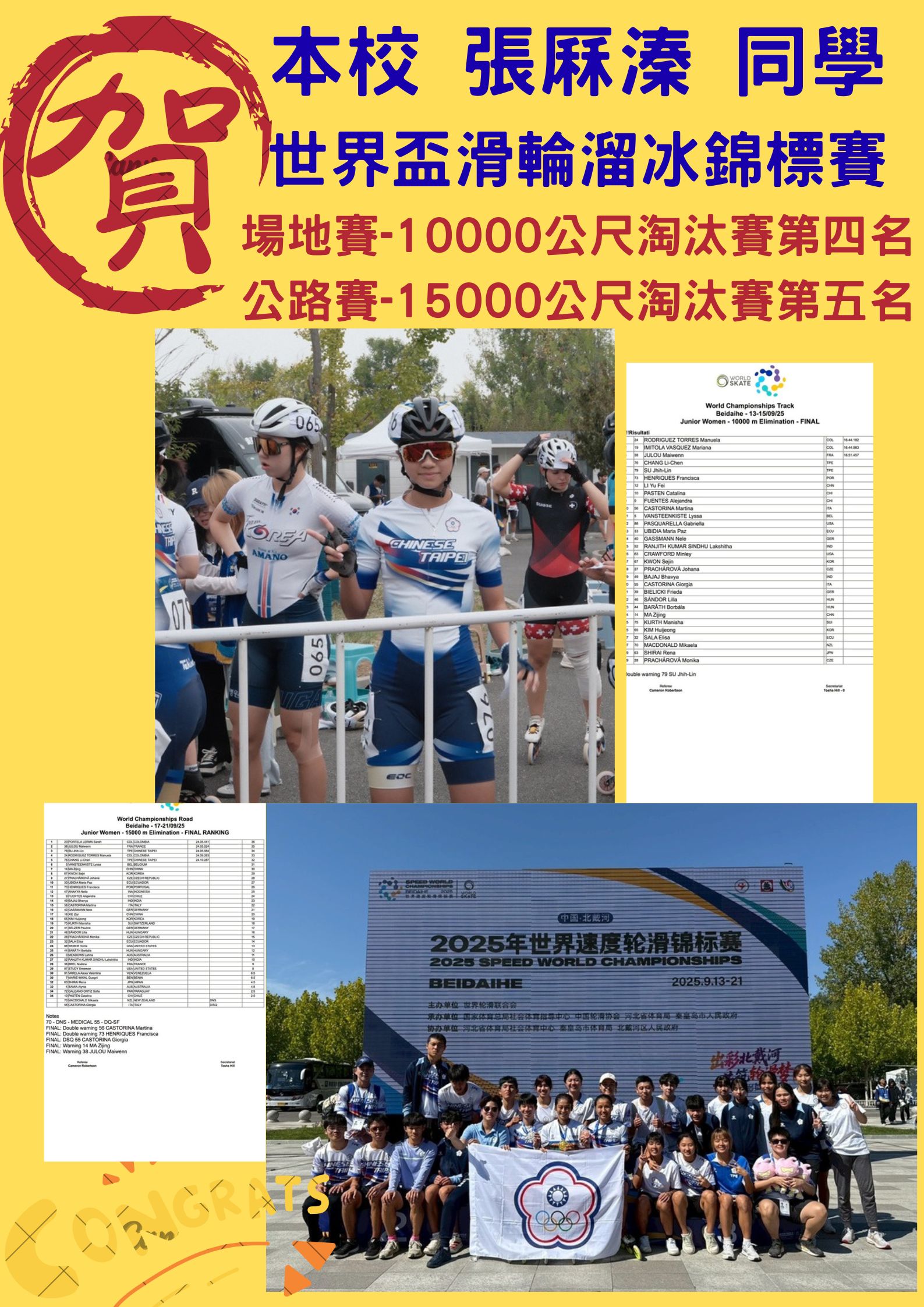附中之光！世界盃滑輪溜冰錦標賽